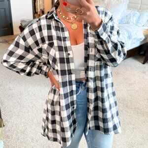 Black White Buffalo Check Flannel Shacket Button Up Women’s M